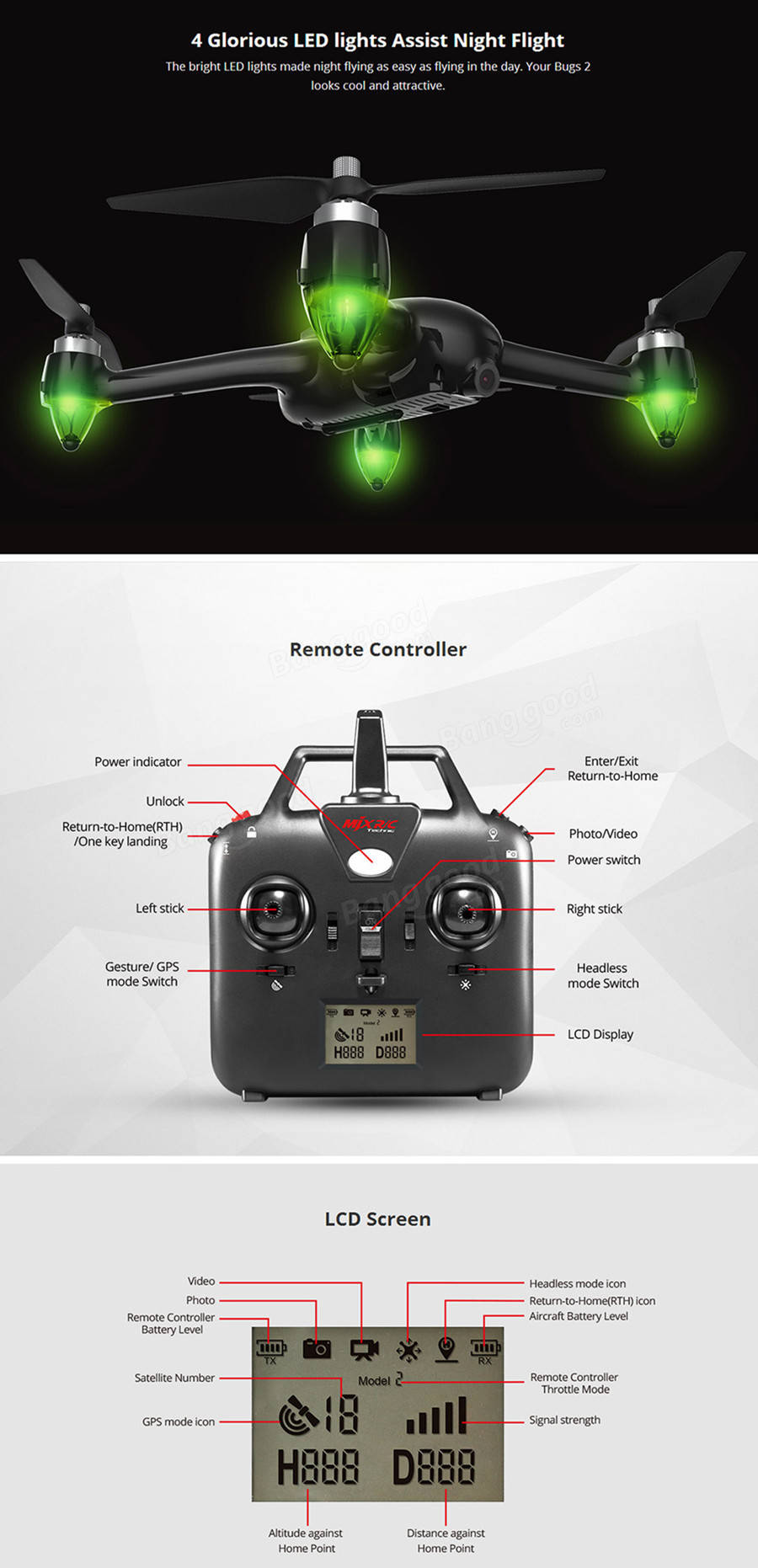 MJX B2W Bugs 2W WiFi FPV sin escobillas con cámara 1080P HD GPS RC Drone Quadcopter RTF